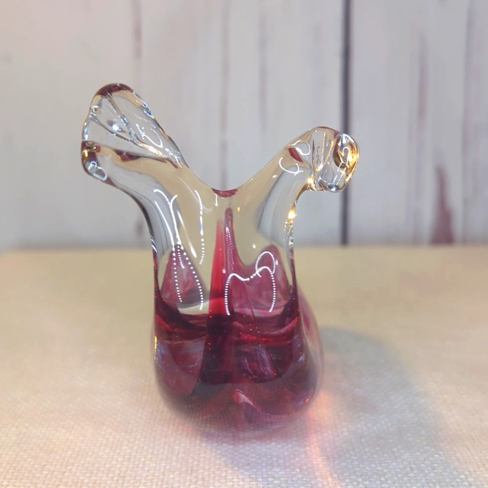 Murano Style Glass Signed Corcoran Whale‎ Clear Cranberry Paperweight Figurine - Picture 7 of 15